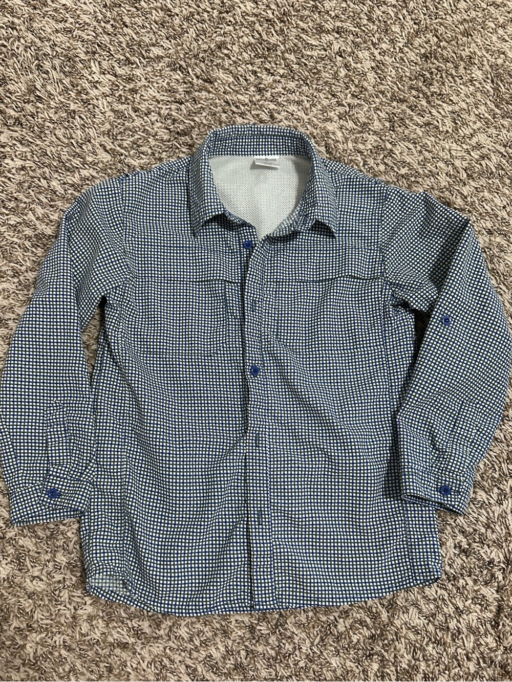 Blue quail blue and green Gingham Button-Down Shirt for Kids